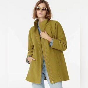J.Crew Women’s Swingy Mockneck Coat - Blond Olive Italian Boiled Wool Sz M